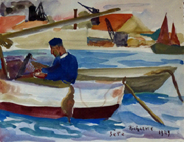 Pécheurs sétois, 1949, gouache

210 x 270 mm – Colette Richarme © donation

Colette Richarme – Musée Paul Valéry – Sète