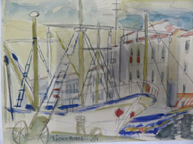 Grands mâts à Sète, 1951, gouache

240 x 315 mm, Colette RIcharme © donation

Colette Richarme – Musée Paul Valéry – Sète